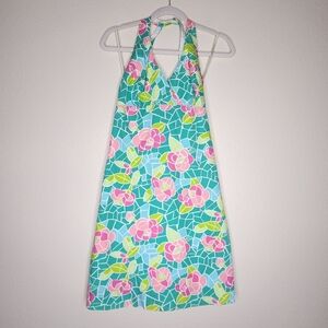 Vintage Lilly Pulitzer White Label Tile Green Candy Halter Dress 8